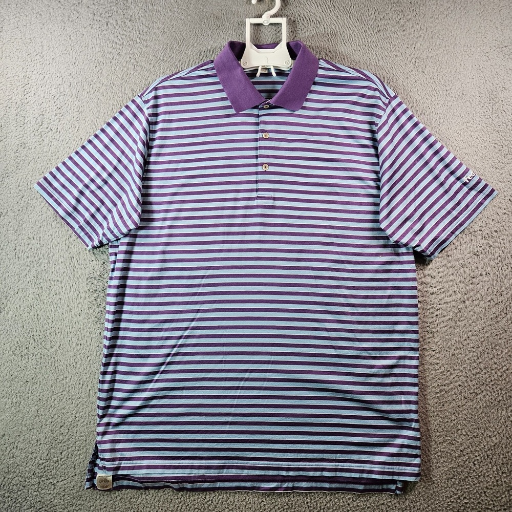 Peter Millar Polo Shirt Men XL Short Sleeve Blue Purple White Striped